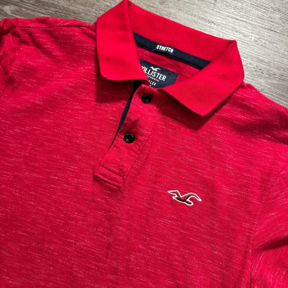 Hollister Polo Shirt Mens S Red Slub Cotton Epic Flex Y2K Casual Preppy Logo